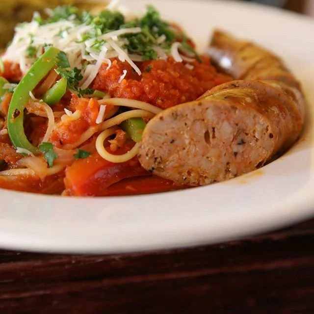 A rustic plate of Italian pasta